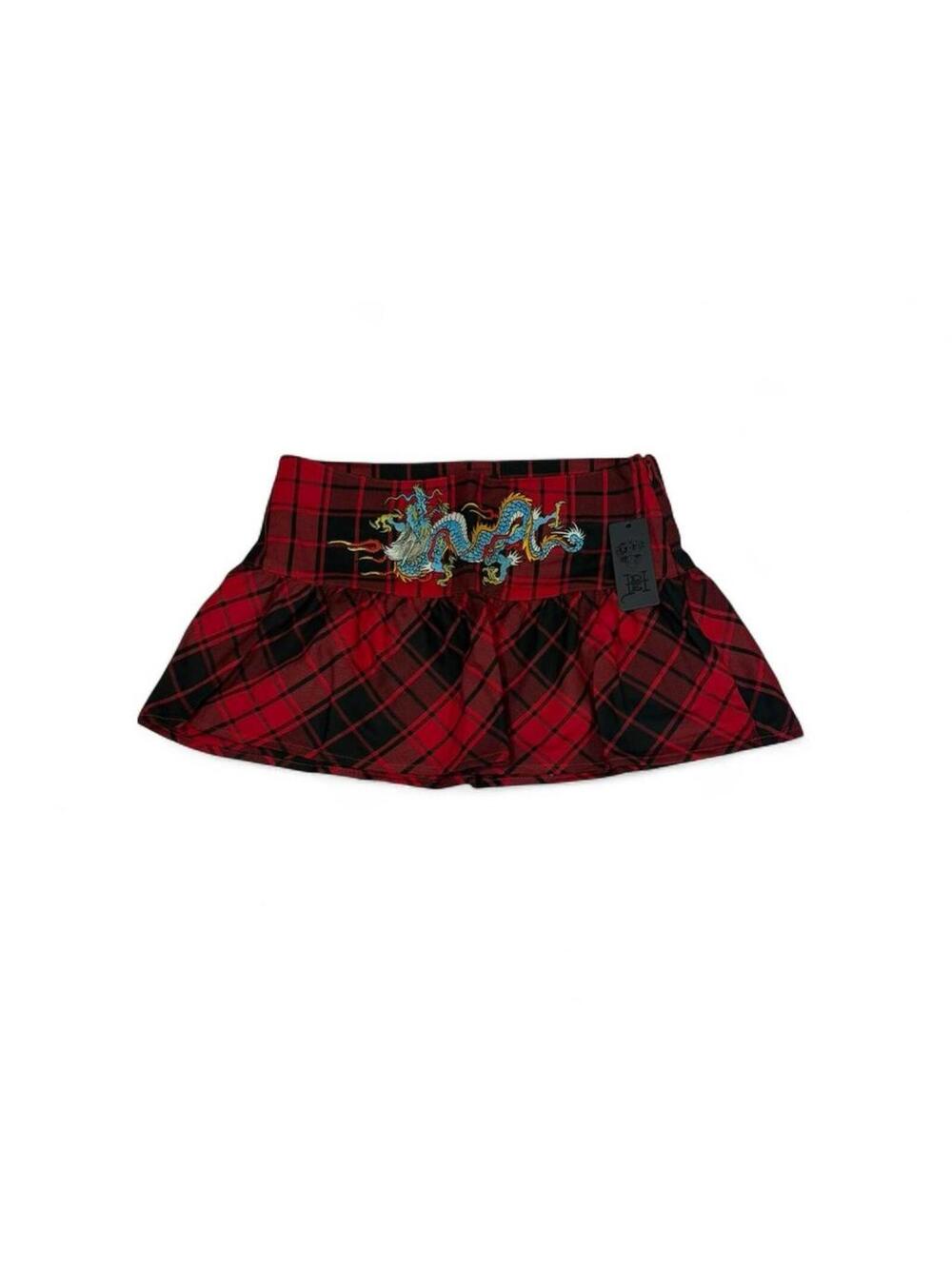 Ed Hardy red plaid shorts with dragon design